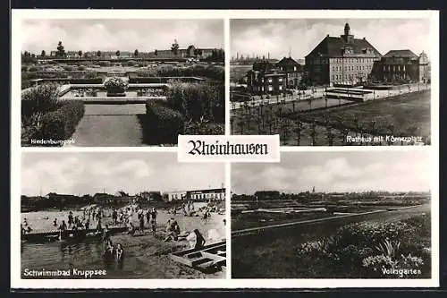 AK Rheinhausen / Rhein, Hindenburgpark, Schwimmbad Kruppsee, Rathaus am Körnerplatz