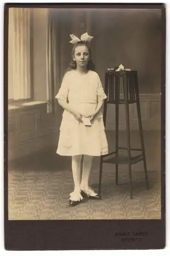 Fotografie Adolf Gampe, Kreibitz, Junges Mädchen in weisser Kleidung
