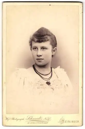 Fotografie M. Schlittermann, Meiningen, Bismarck-Str. 15, Junge Dame mit zurückgebundenem Haar