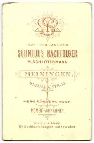 Fotografie M. Schlittermann, Meiningen, Bismarck-Str. 15, Junge Dame mit zurückgebundenem Haar