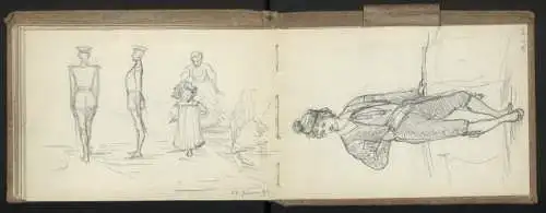 70 Handzeichnungen 1895, Salzburg, Axams, Innsbruck, München, Tracht, Personen, Künstler / in Winkelmann, Skizzenbuch