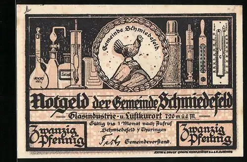 Notgeld Schmiedefeld i. Thür., 20 Pfennig, Zahnradbahn am Rennsteig