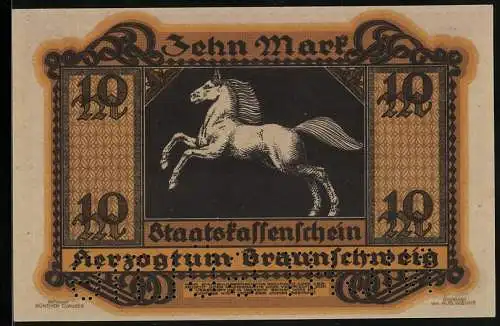 Notgeld Braunschweig 1918, 10 Mark, Ein weisses Pferd