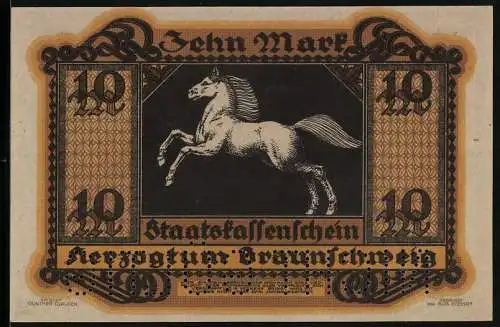 Notgeld Braunschweig 1918, 10 Mark, Ein weisses Ross