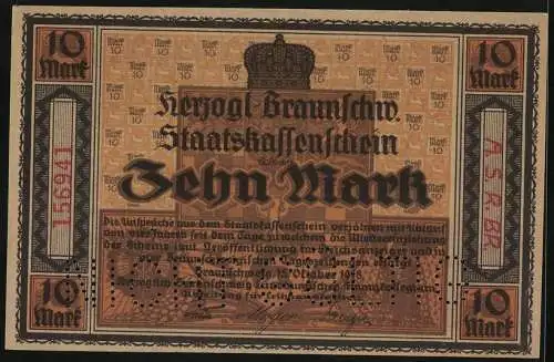 Notgeld Braunschweig 1918, 10 Mark, Ein weisses Pferd auf den Hinterbeinen