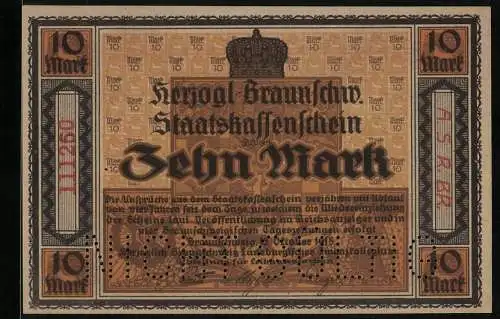 Notgeld Braunschweig 1918, 10 Mark, Weisses Pferd auf den Hinterbeinen