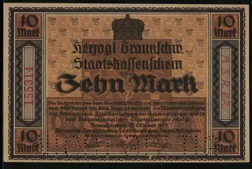 Notgeld Braunschweig 1918, 10 Mark, Weisses Ross mit wehender Mähne