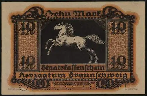 Notgeld Braunschweig 1918, 10 Mark, Das weisse Ross mit wehender Mähne