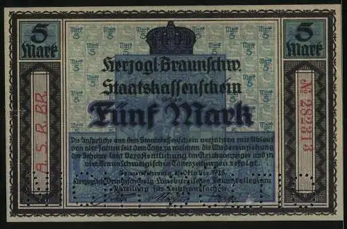 Notgeld Braunschweig 1918, 5 Mark, Das Vaterland ist wertstiftend, Spruch