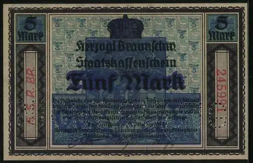 Notgeld Braunschweig 1918, 5 Mark, Das wertstiftende Vaterland, Spruch