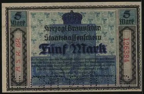 Notgeld Braunschweig 1918, 5 Mark, Spruch, Das wertstiftende Vaterland