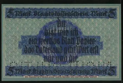 Notgeld Braunschweig 1918, 5 Mark, Patriotischer Spruch