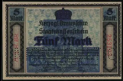 Notgeld Braunschweig 1918, 5 Mark, Patriotischer Vaterlandsspruch