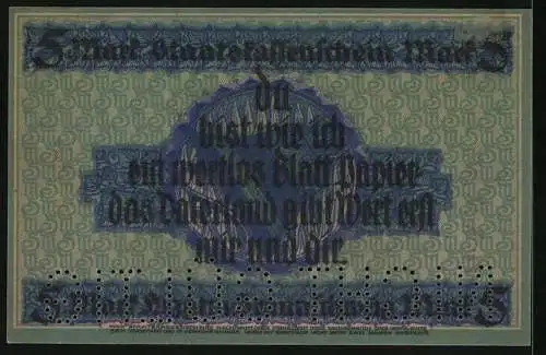 Notgeld Braunschweig 1918, 5 Mark, Patriotischer Spruch zum Vaterland