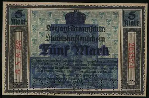 Notgeld Braunschweig 1918, 5 Mark, Vaterlands-Spruch