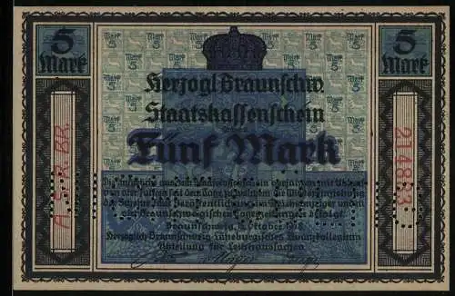 Notgeld Braunschweig 1918, 5 Mark, Vaterlandsspruch