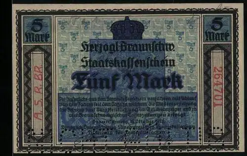 Notgeld Braunschweig 1918, 5 Mark, Pariotischer Reim
