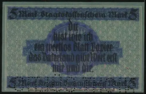 Notgeld Braunschweig 1918, 5 Mark, Pariotischer Reim