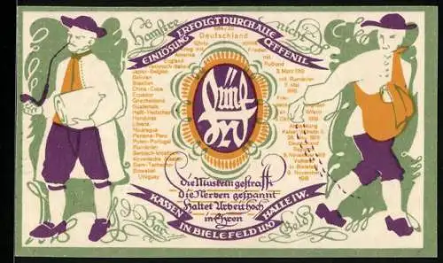 Notgeld Bielefeld 1920, 5 Mark, Verlauf von Deutschland`s Kriegsbeteiligung