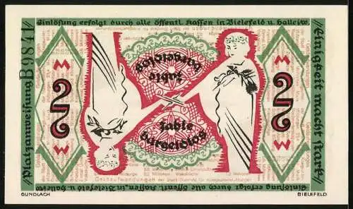 Notgeld Bielefeld 1918, 2 Mark, Zwei Frauen reichen sich die Hand