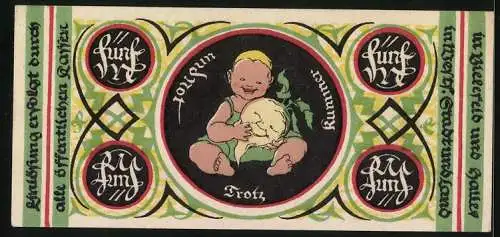 Notgeld Bielefeld 1918, 5 Mark, Kind mit einer Rübe