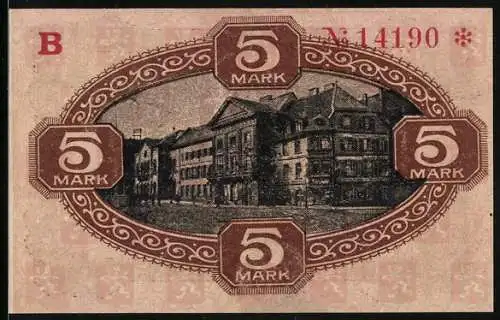 Notgeld Zweibrücken 1918, 5 Mark, Partie am Rathaus