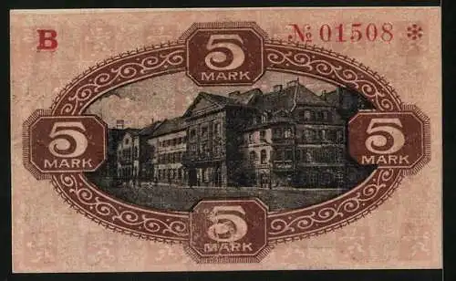 Notgeld Zweibrücken 1918, 5 Mark, Ansicht des Rathauses