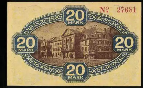 Notgeld Zweibrücken 1918, 20 Mark, Blick auf das Rathaus