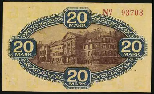 Notgeld Zweibrücken 1918, 20 Mark, Partie am Rathaus