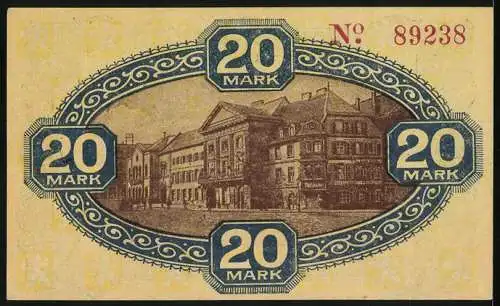Notgeld Zweibrücken 1918, 20 Mark, Ansicht des Rathauses