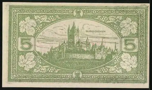 Notgeld Cochem 1918, 5 Mark, Ansicht der Burg