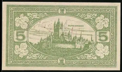 Notgeld Cochem 1918, 5 Mark, Die befestigte Burg