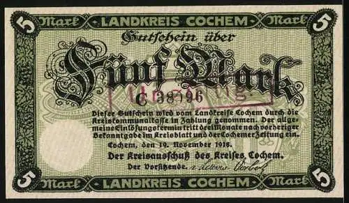 Notgeld Cochem 1918, 5 Mark, Die befestigte Burg