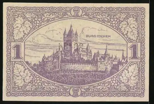 Notgeld Cochem 1918, 1 Mark, Blick hinauf zur Burg