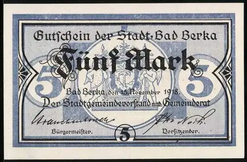 Notgeld Bad Berka 1918, 5 Mark, Kontroll-Nr. 1251