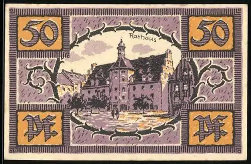 Notgeld Merseburg 1921, 50 Pfennig, Blick auf das Rathaus