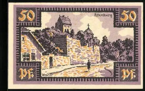 Notgeld Merseburg 1921, 50 Pfennig, Blick auf die Altenburg