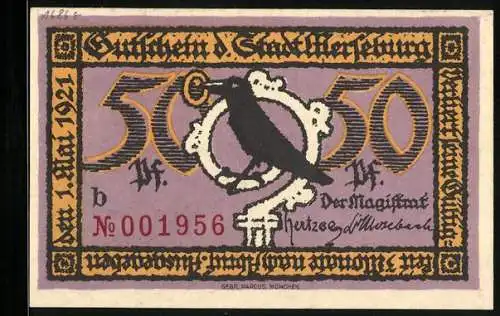 Notgeld Merseburg 1921, 50 Pfennig, Das Schloss vom Fluss aus