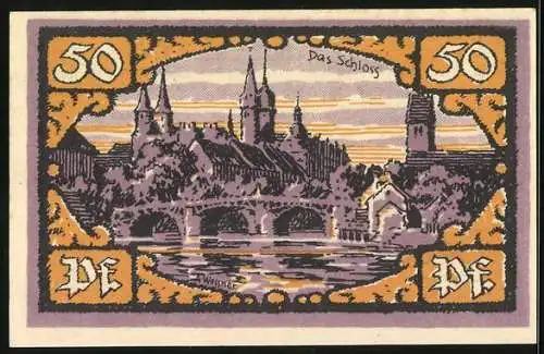 Notgeld Merseburg 1921, 50 Pfennig, Das Schloss vom Fluss aus