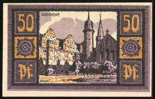 Notgeld Merseburg 1921, 50 Pfennig, Blick über den Schlosshof