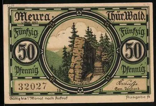 Notgeld Meura /Thür. Wald 1921, 50 Pfennig, Der Meurastein