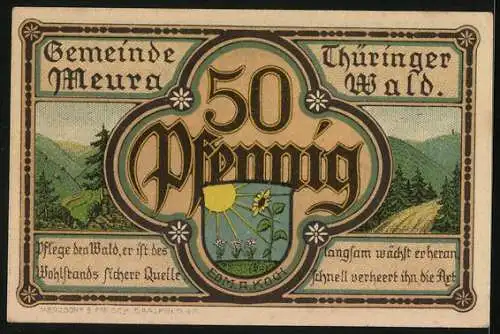 Notgeld Meura /Thür. Wald 1921, 50 Pfennig, Der Meurastein
