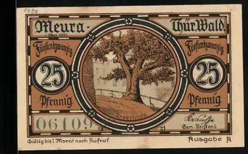 Notgeld Meura /Thür. Wald 1921, 25 Pfennig, Die Angerlinde