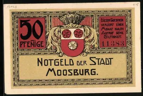 Notgeld Moosburg, 50 Pfennig, Ortsansicht vom Feld aus