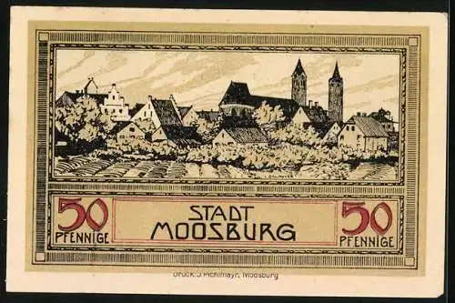 Notgeld Moosburg, 50 Pfennig, Ortsansicht vom Feld aus