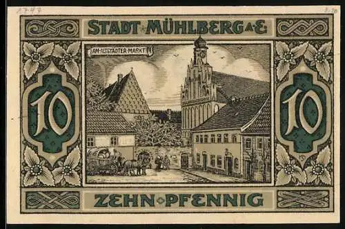 Notgeld Mühlberg a. E. 1921, 10 Pfennig, Am Altstädter Markt