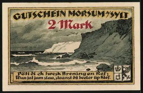 Notgeld Morsum a. Sylt 1921, 2 Mark, Stürmische Küstenszene