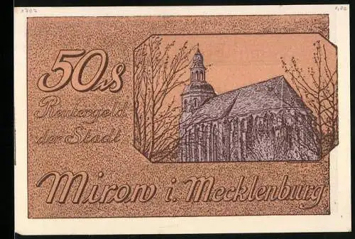 Notgeld Mirow i. M., 50 Pfennig, Die Kirche, Seepartie