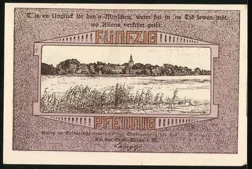 Notgeld Mirow i. M., 50 Pfennig, Die Kirche, Seepartie