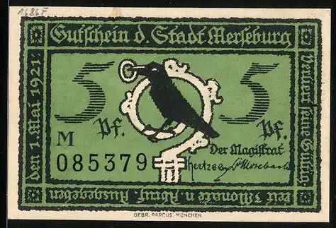 Notgeld Merseburg 1921, 5 Pfennig, Heinrich I., der Finkler, Gründer von Merseburg